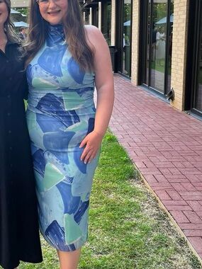 Lulu's Blue and Green Halter Midi Dress